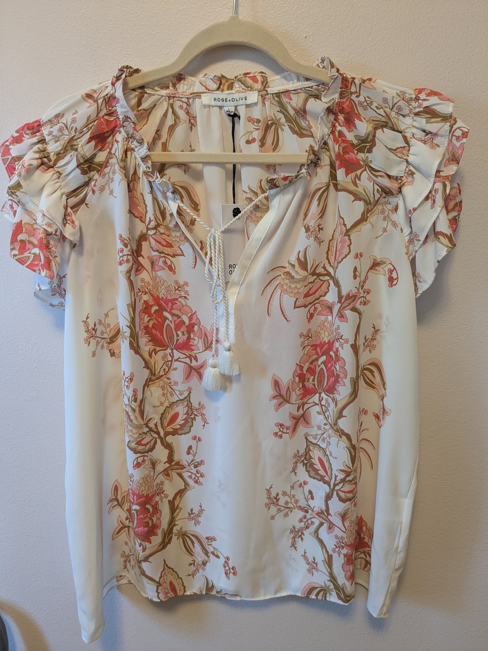 Rose & Olive Cream Blouse with Pink and Tan Floral Print